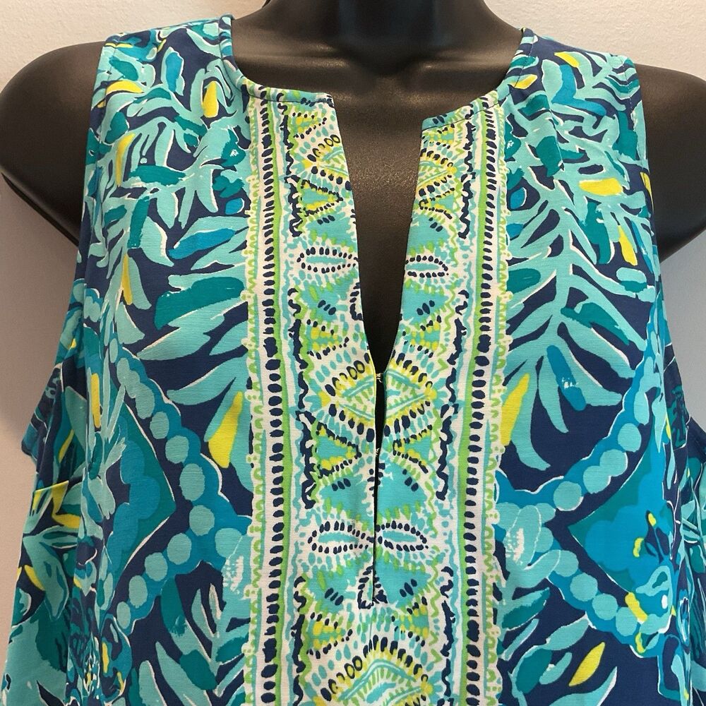 Lilly Pulitzerโ Kelby Stretch Shift Dress Blue Green Midnight Cove Print Size 6 - Picture 3 of 9